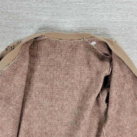 Vintage Floral Thick Knit Cardigan Womens L Mauve Tan Button Front Sweater - Picture 5 of 16